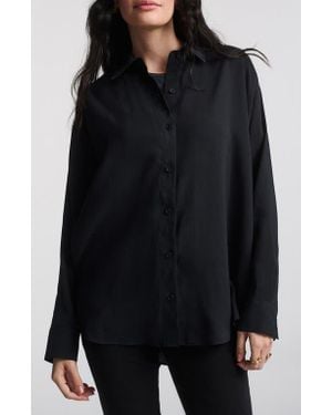 Mavi Oversize Satin Button-Up Shirt - Black