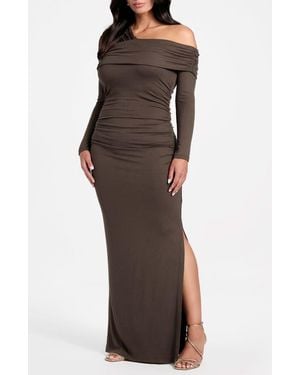 Marciano Astrid One-Shoulder Long Sleeve Maxi Dress - Brown