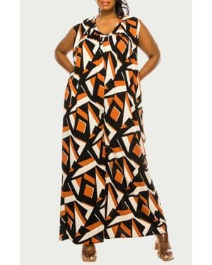 L I V D Makayla Printed Sleeveless Wide Leg Jumpsuit - White