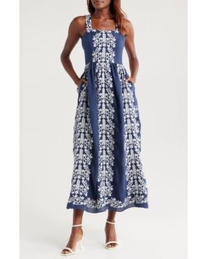 Julia Jordan Floral Embroidered Maxi Dress - Blue