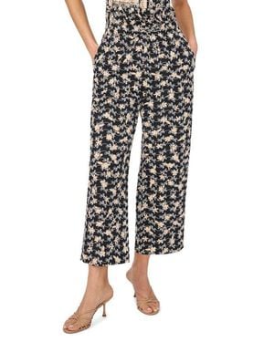 Cece Embroidered Ankle Wide Leg Pull-On Pants - Black