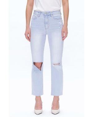 Bayeas Raw Hem Ripped High Waist Straight Leg Jeans - Blue