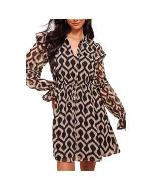 Friends Like These Ruffle Long Sleeve Chiffon Minidress - Brown