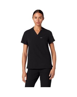 Jaanuu Helia 3-Pocket Classic Notched V-Neck Scrub Top - Black