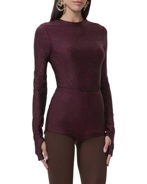 AFRM Kaylee Stud Accent Long Sleeve Mesh Top - Purple