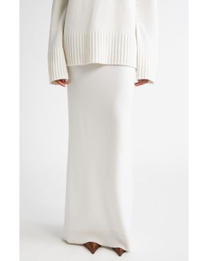 Michael Kors Back Slit Cashmere Blend Maxi Sweater Skirt - White