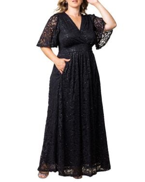 Kiyonna Luminous Sequin Lace A-Line Gown - Black