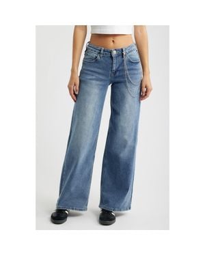 YMI Joey Chain Detail High Waist Wide Leg Jeans - Blue