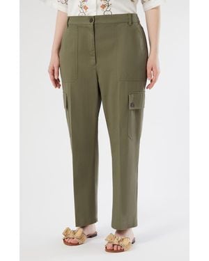 Marina Rinaldi Visiera Cotton Cargo Pants - Green