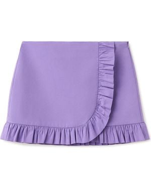 Mango Starring Hailey Bieber Ruffle Detail Cotton Blend Miniskirt - Purple