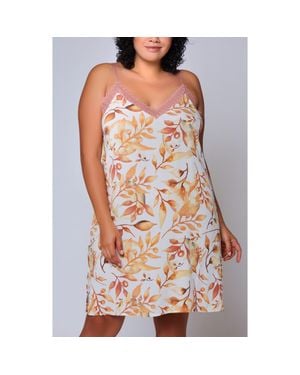 iCollection Lace Trim Viscose Chemise With Adjustable Straps - Multicolor