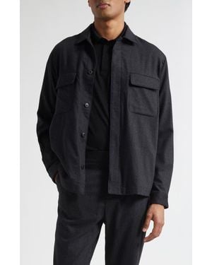 Sunspel Stretch Virgin Wool & Cashmere Flannel Overshirt - Black