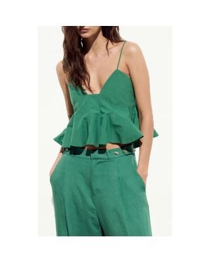DELUC Azores Seamed Peplum Cotton Top - Green