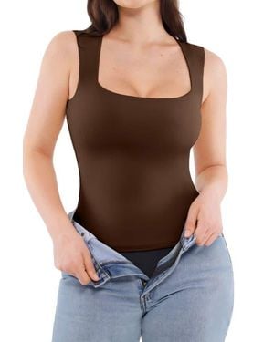 Popilush Cloud Touch Snatched Double Layer Tummy Control Sleeveless Tank Top - Black