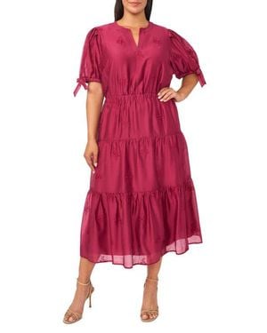 Cece Balloon Sleeve Split Neck A-Line Maxi Dress - Red