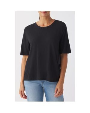 Franne Golde Slub Jersey Elbow Sleeve Crew Tee - Black