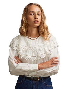 Ro&zo Crochet Double Frill Blouse - Gray