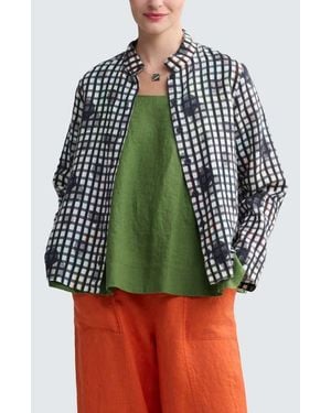 Luukaa Mireya Linen Stand Collar Shirt - Green