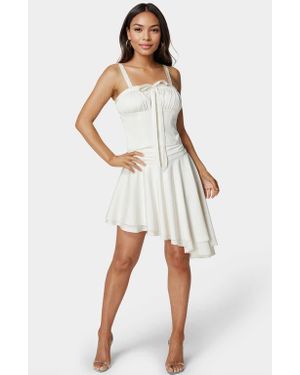 Bebe Tie Front Ruched Bust Satin Corset - White