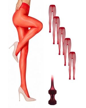LECHERY 5-Pack Glossy Semi-Sheer Opaque Ladder Resistant Party Evening Tights For - Red