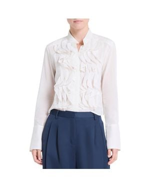 Twp Patti Ruffle Front Cotton & Silk Button-Up Shirt - White