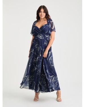 Scarlett & Jo Kemi Print Bolero Wrap Bodice Maxi Gown - Blue
