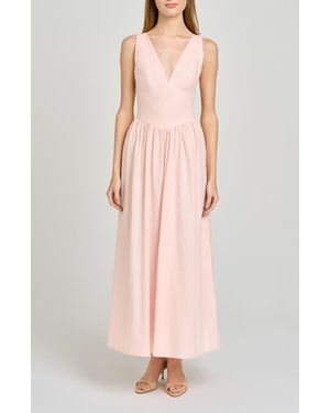 Wayf Vivia Plunge Neck Drop Waist Midi Dress - Pink