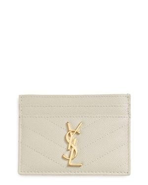 Saint Laurent Cassandre Matelassé Leather Card Case - Natural