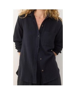 Marine Layer Jane Double Cloth Cotton Gauze Button-Up Shirt - Black