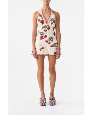 CAMILLA Button Front Halter Playsuit - Red