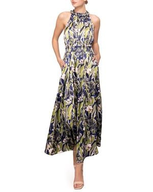 MELLODAY Print Ruffle Sleeveless Maxi Dress - White