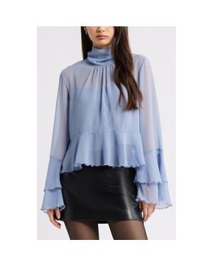 Open Edit High Neck Chiffon Top - Blue