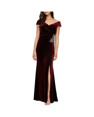 Alex Evenings Petites Velvet Embroidered Evening Dress - Black