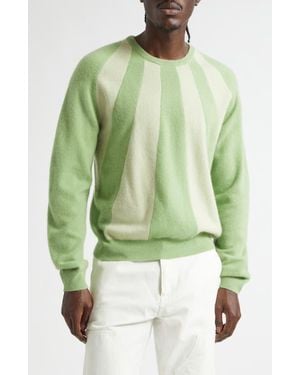Frenckenberger Mini Sunray Stripe Cashmere Crewneck Sweater - Green