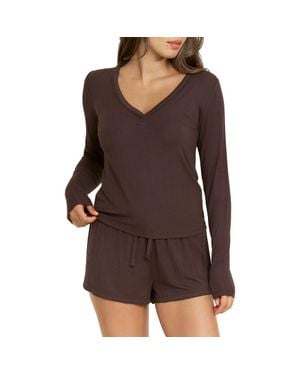 Honeydew Intimates Cloud Modal Long Sleeve Henley - Brown