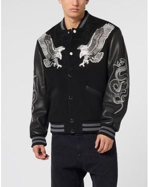 Philipp Plein Composed Varsity Bomber Tattoo Strass - Black
