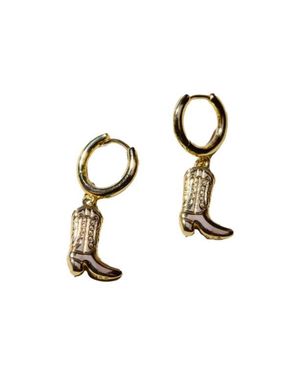 Nickel & Suede Cowgirl Boot Huggies Earrings - Metallic
