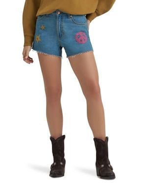 Wrangler X Lainey Wilson Embroidered Cowboy Cutoff Shorts - Blue