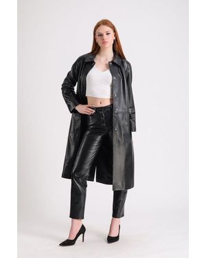 FURNIQ UK LLC Pimlico Leather Trench Coat - Black