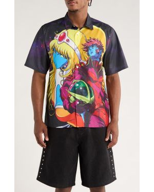 Pleasures X Daft Punk Interstella Short Sleeve Satin Button-Up Shirt - Multicolor