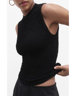Mango Sleeveless Textured Crepe Sweater - Black