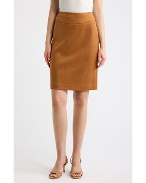 Tahari Faux Suede Pencil Skirt - Brown
