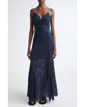 Rabanne Embroidered Stretch Lace Trumpet Dress - Blue