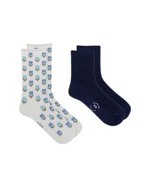 K Bell Socks Tulips Crew Socks - Blue