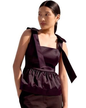 Ro&zo Tie Shoulder Satin Top - Red