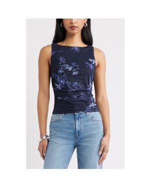 Open Edit Ruched Mesh Tank - Blue