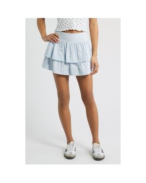 BP. Tiered Ruffle Cotton Miniskort - Blue