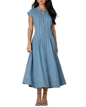 Wit & Wisdom Pleated Denim Midi Dress - Blue