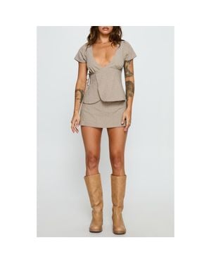 Princess Polly Emmilou Check Cotton Wrap Top & Micro Miniskort Set - Brown