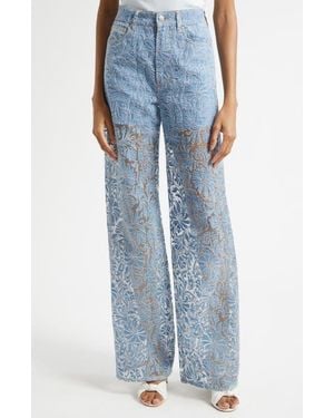 Veronica Beard Taylor Burnout Floral Wide Leg Jeans - Blue